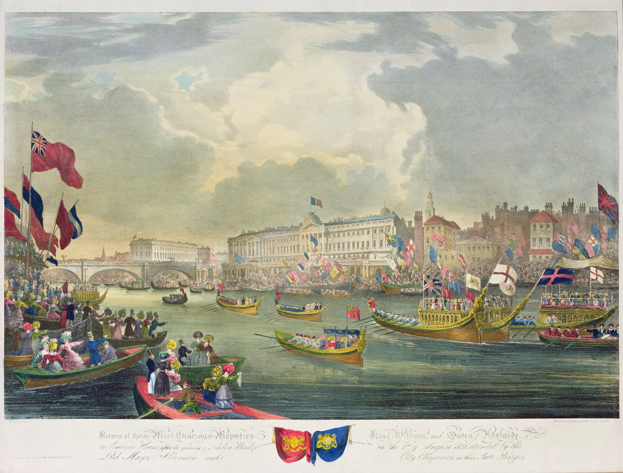 Udsigt over Themsen under kong William IV og dronning Adelaides åbning af London Bridge, indgraveret af William Day (1797-1845) 1831 af Frederick Calvert