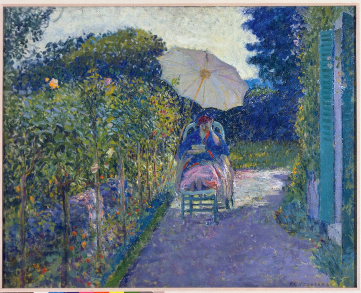 Kvinde siddende i en have, 1914 af Frederick Carl Frieseke