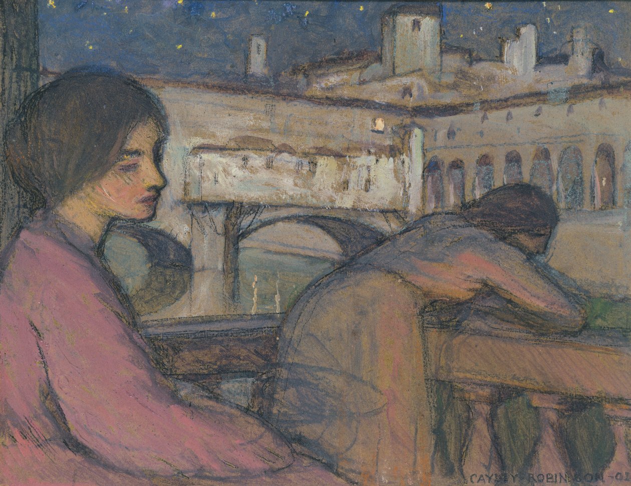 Dreaming on the Arno, 1902 (blyant, pastel og gouache ombord) af Frederick Cayley Robinson