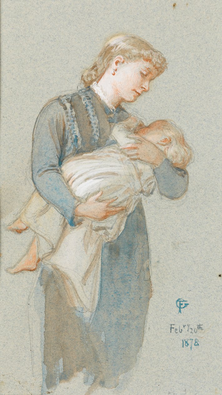 Frederica og hendes mor, 1878 (wc på papir) af Frederick Goodall