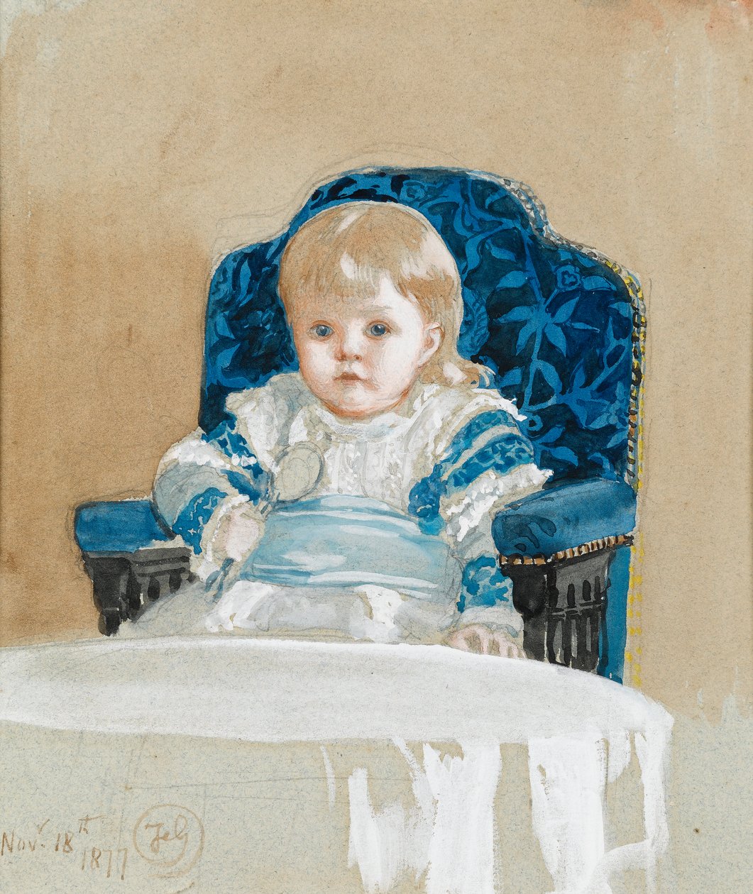 Frederica i festkjole med ske, 1877 (wc på papir) af Frederick Goodall