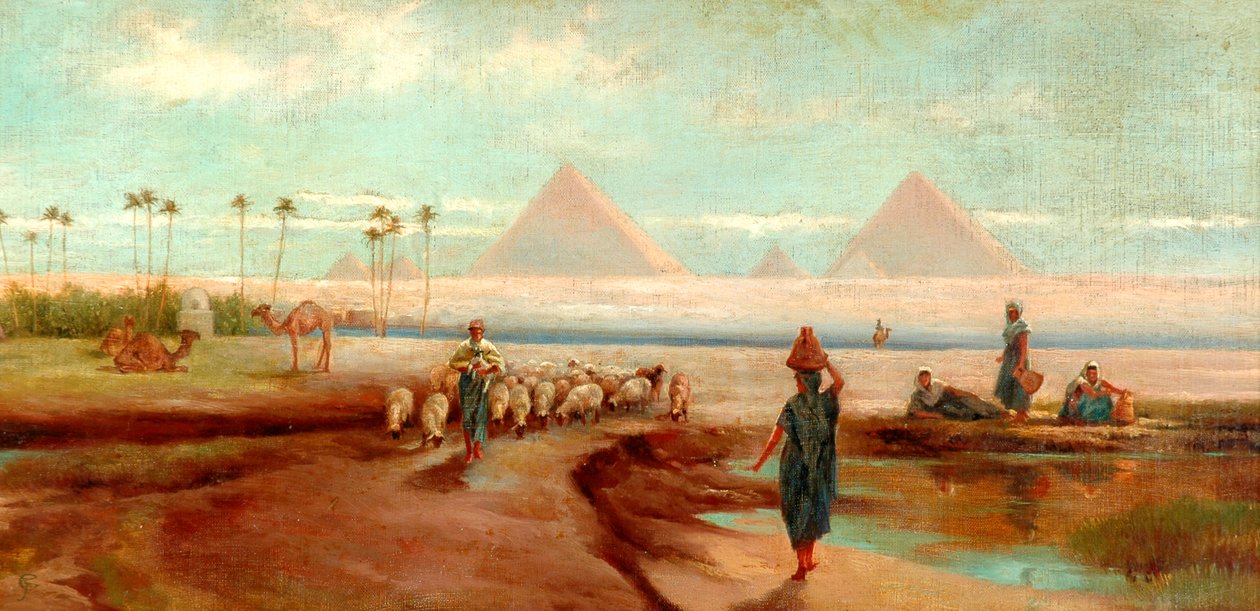 Udenfor Cairo (olie på lærred, nyforet) af Frederick Goodall