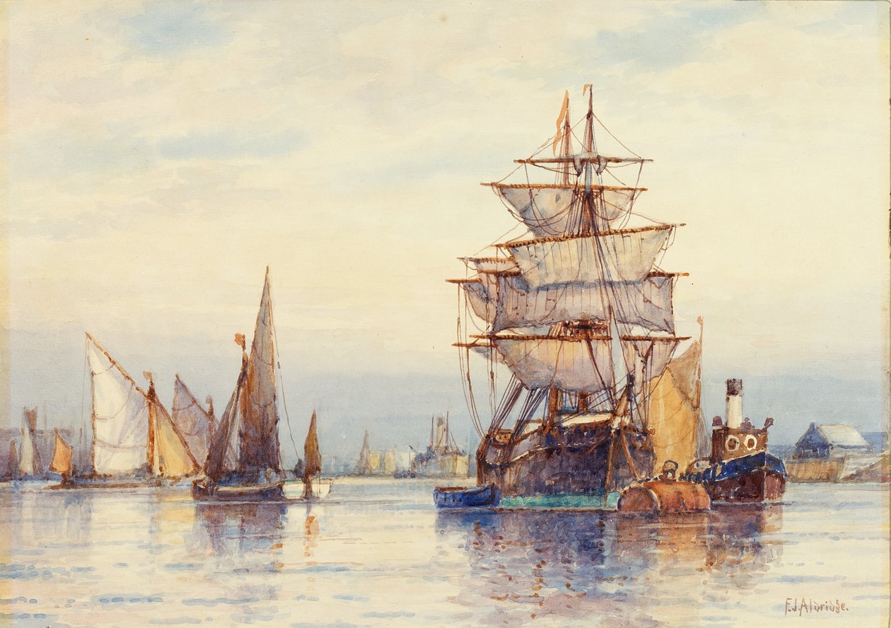 På Themsen (wc på papir) af Frederick James Aldridge