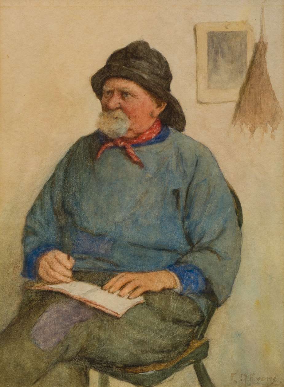 Fisker med en notesbog (wc på papir) af Frederick James McNamara Evans