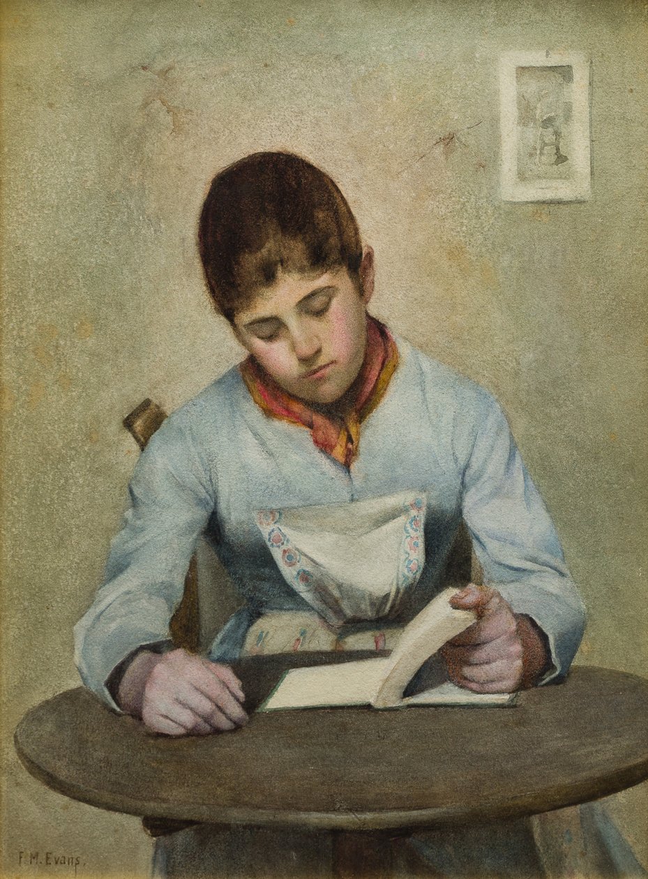 Pige sidder og læser (wc på papir) af Frederick James McNamara Evans