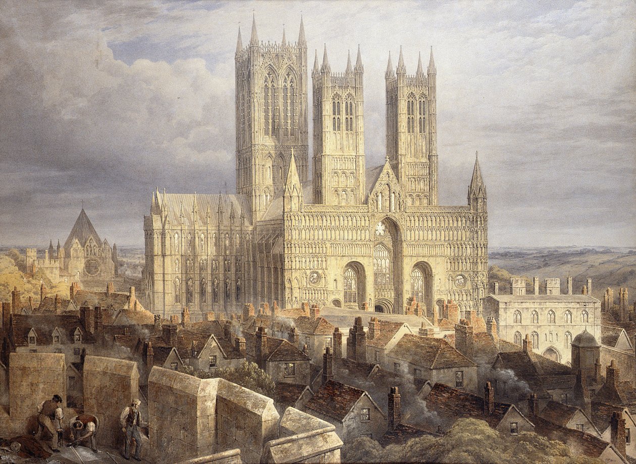 Lincoln Cathedral fra det nordvestlige, ca. 1850 af Frederick Mackenzie