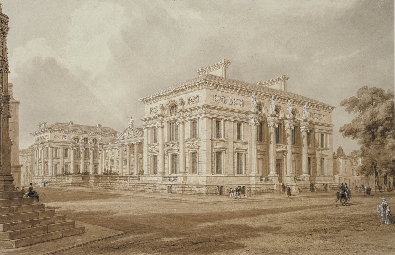 South East View of the Taylor Building and University Galleries (akvarel med bodycolour over grafit) af Frederick Mackenzie