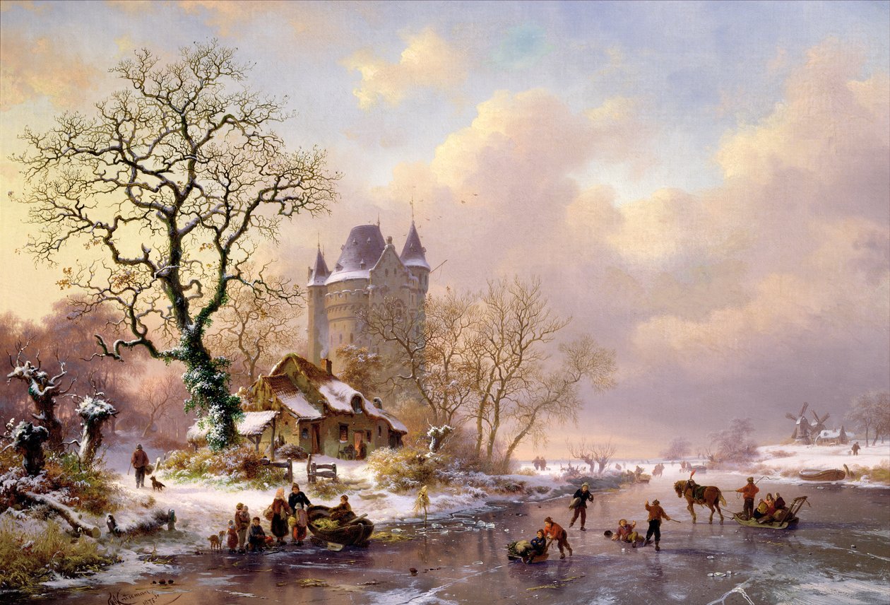 Vinterlandskab med et slot af Frederick Marianus Kruseman