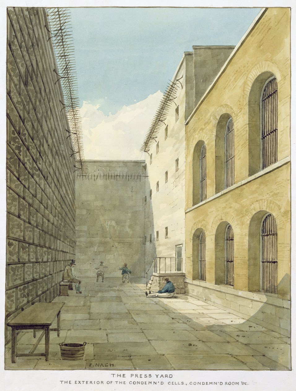 The Press Yard, Newgate Prison af Frederick Nash