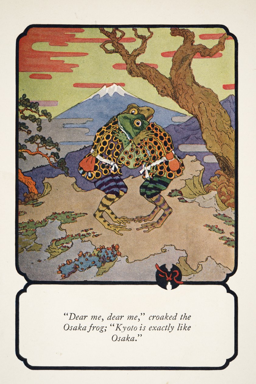 Kære mig, kære mig, kvækkede Osaka-frøen, Kyoto er præcis som Osaka, illustration fra Little Peaching and Other Tales of Old Japan, ca. 1928 af Frederick Richardson