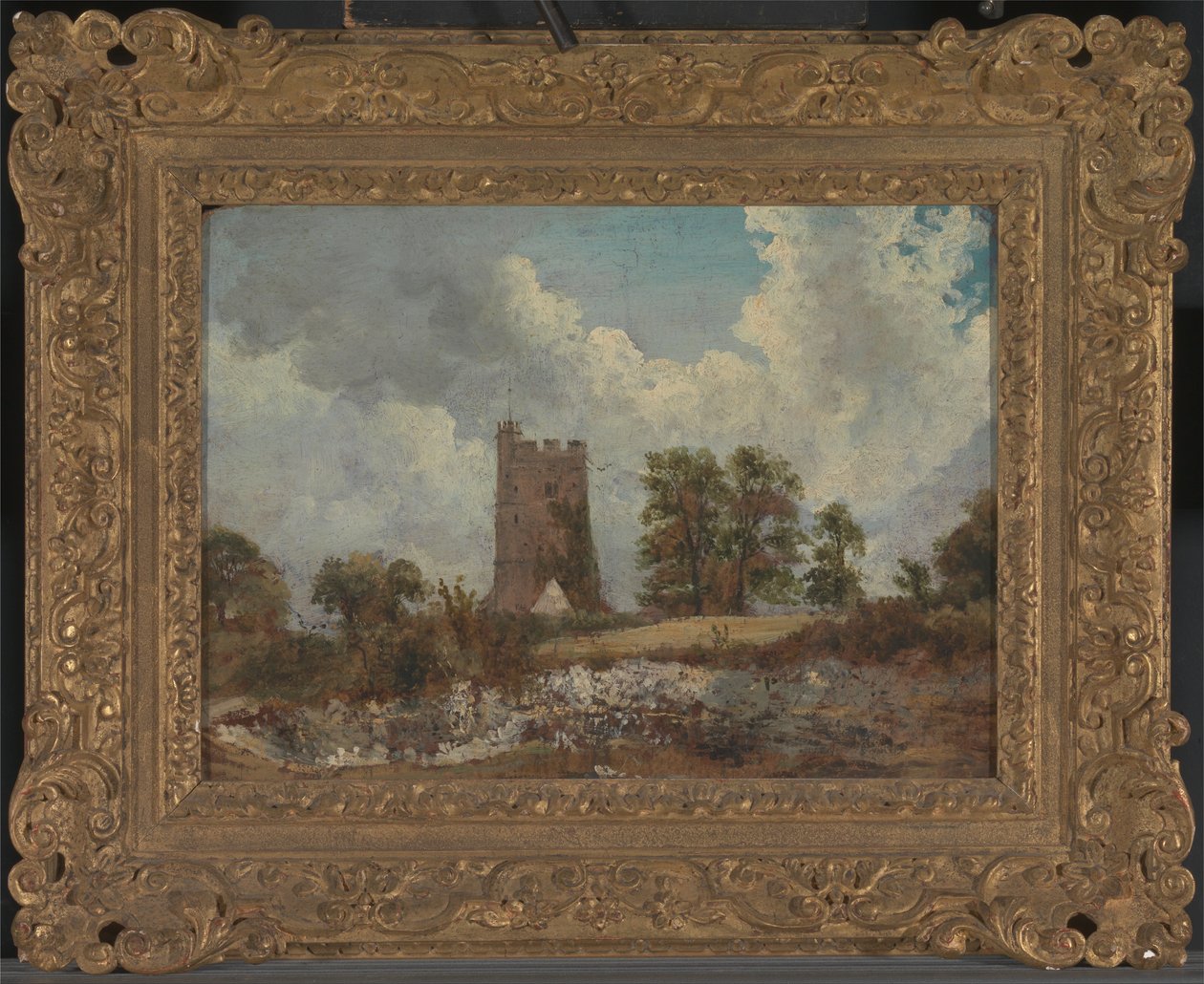 Landskab med en kirke af George Frederick Watts