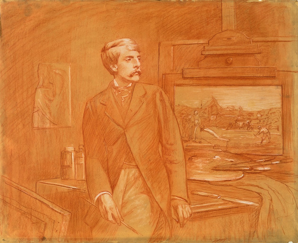 Selvportræt (rødt kridt forhøjet med hvidt papir) af Frederick Walker