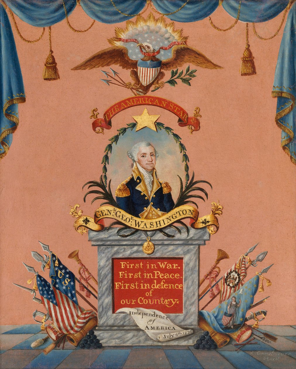 The American Star (George Washington), ca. 1803 (olie og bladguld på papir) af Frederick Kemmelmeyer