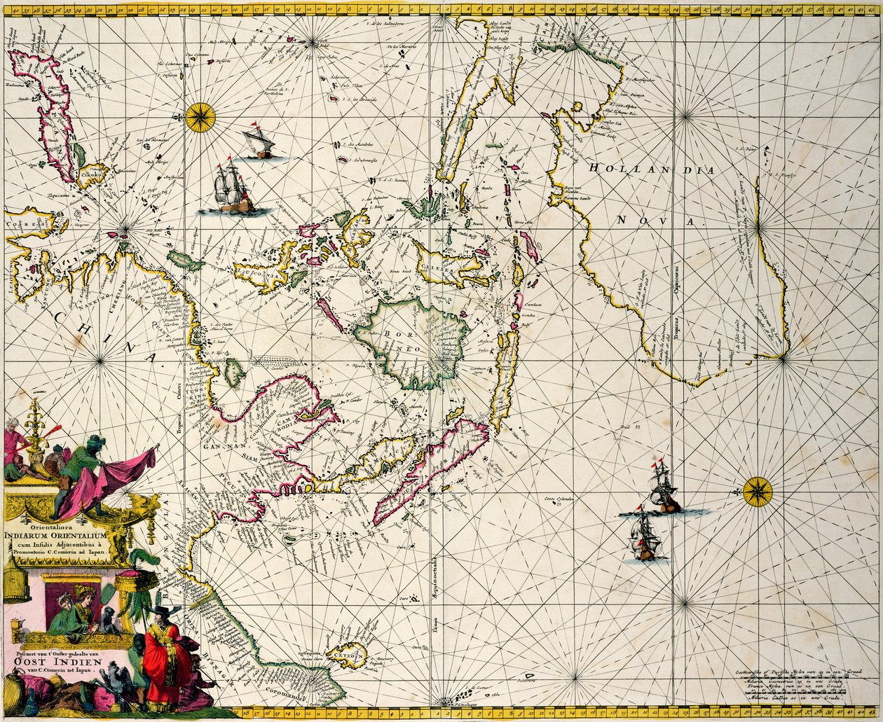Østindien: Sø- og kystkort, der strækker sig fra det sydlige Indien til Japan gennem det østindiske øhav af Frederick de Wit