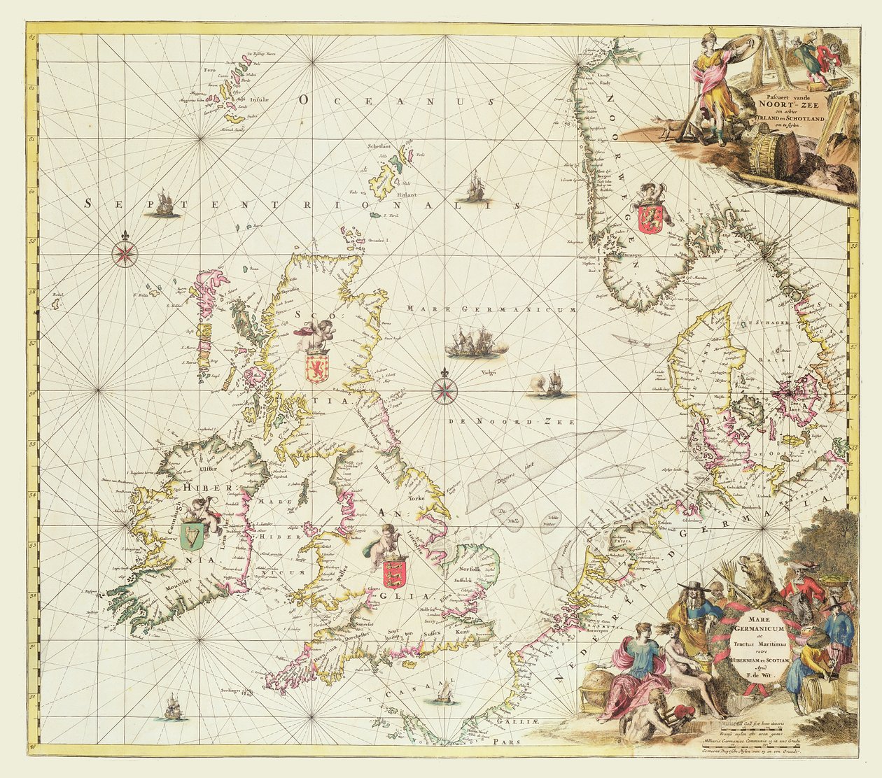 Kort over Nordsøen, ca. 1675 (håndfarvet indgravering) af Frederick de Wit