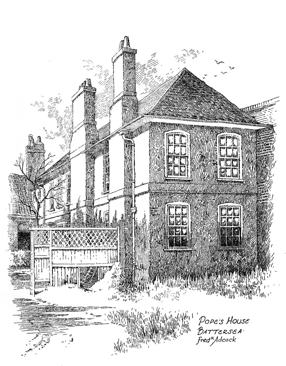 Alexander Popes hus, Battersea, London, 1912 af Frederick Adcock