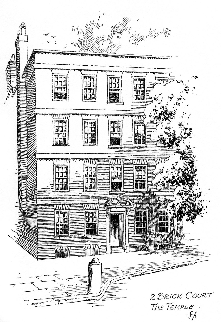 Oliver Goldsmiths hus, 2 Brick Court, Temple, London, 1912 af Frederick Adcock