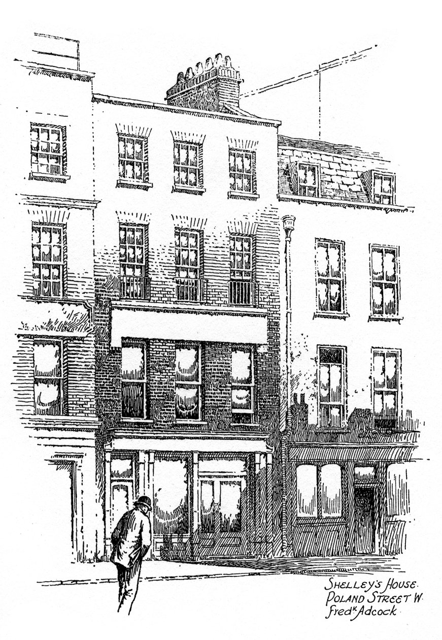 Percy Bysshe Shelleys hus, Poland Street, Borough of Westminster, London, 1912. af Frederick Adcock