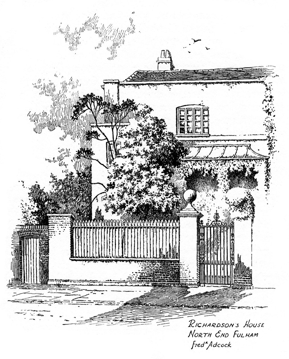 Samuel Richardsons hus, North End, Fulham, London, 1912 af Frederick Adcock