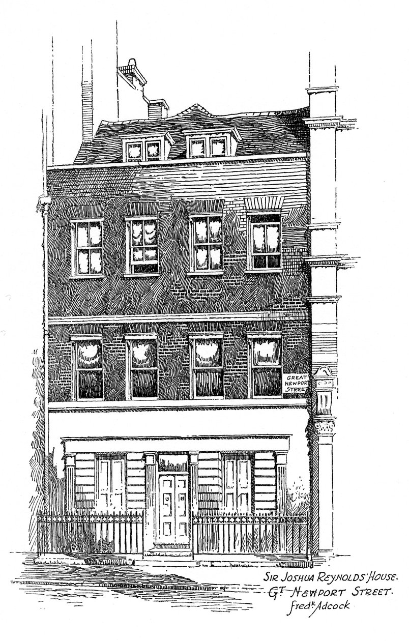 Sir Joshua Reynolds hus, Great Newport Street, London, 1912. af Frederick Adcock