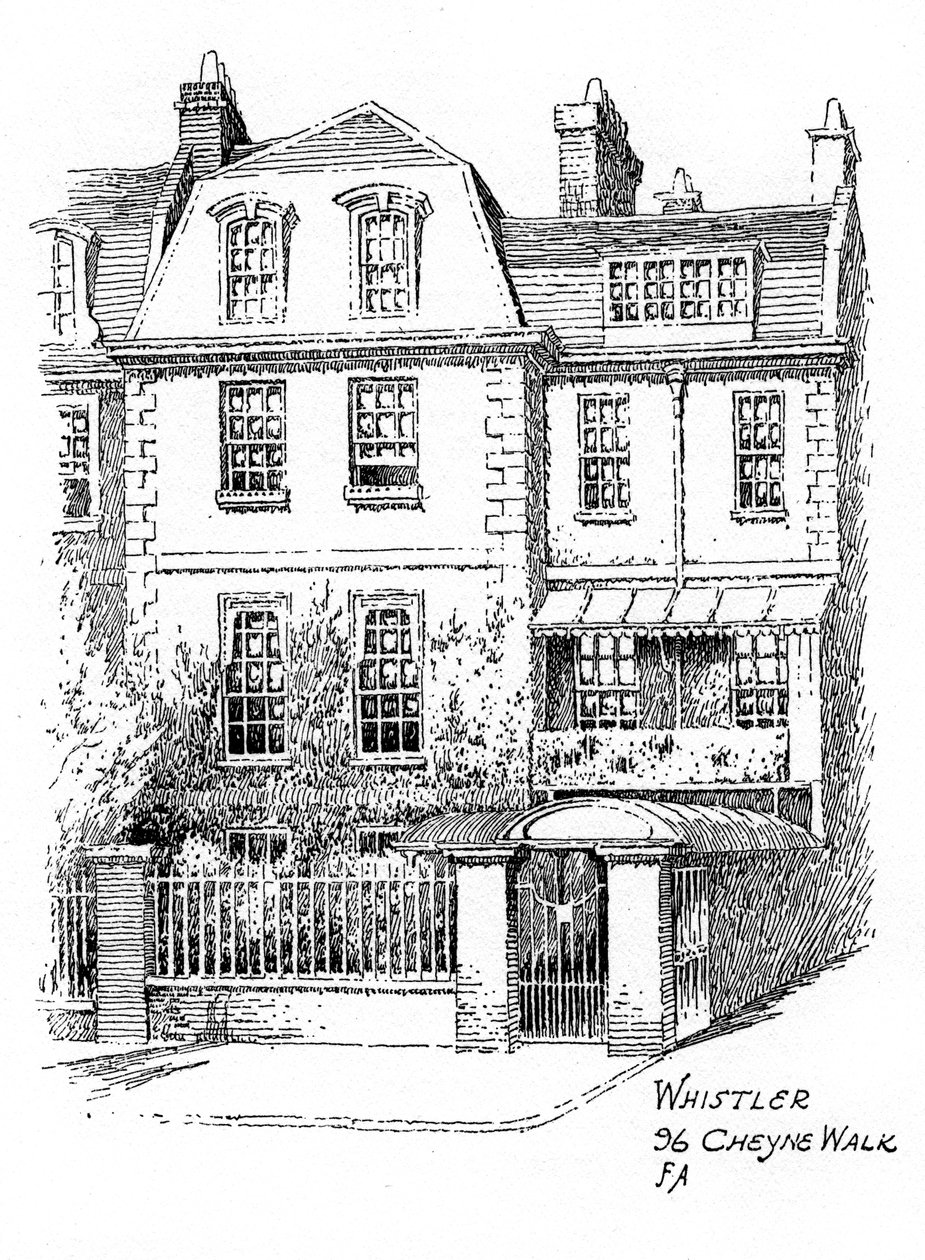 Whistlers hus, 96 Cheyne Walk, Chelsea, London, 1912 af Frederick Adcock