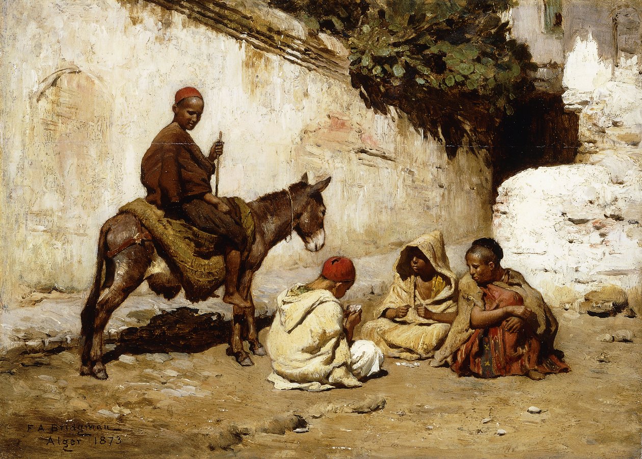 Arabiske børn, der spiller kort, 1873 af Frederick Arthur Bridgman