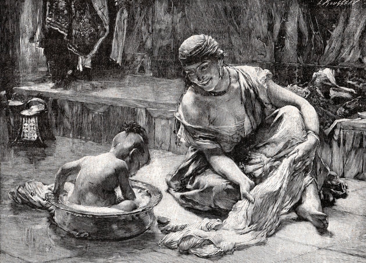 Børnebad, Egypten af Frederick Arthur Bridgman