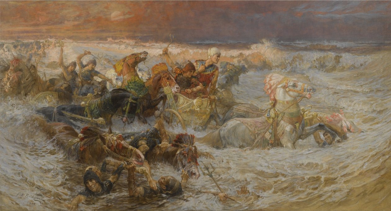 Faraos hær opslugt af Det Røde Hav af Frederick Arthur Bridgman