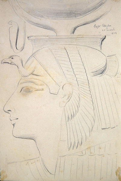 Studie af et relief af en gudinde i templet Seti I, Abydos af Frederick Arthur Bridgman