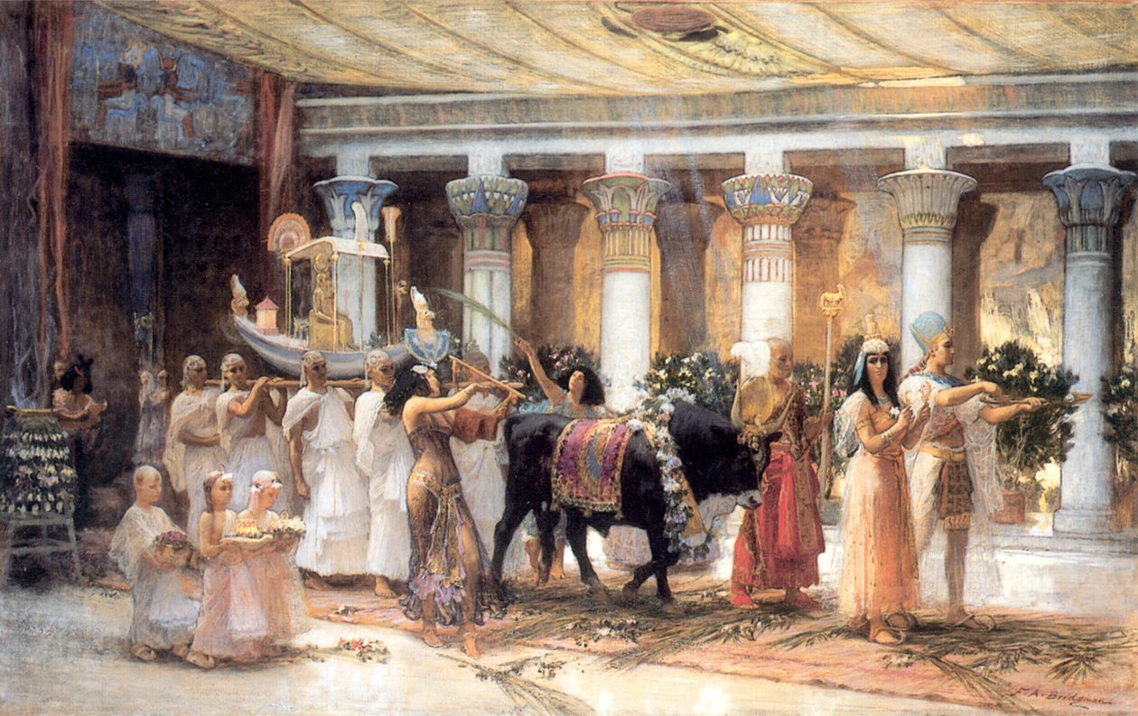 Procession of the Sacred Bull Apis, slutningen af det 19. eller begyndelsen af det 20. århundrede. af Frederick Arthur Bridgman