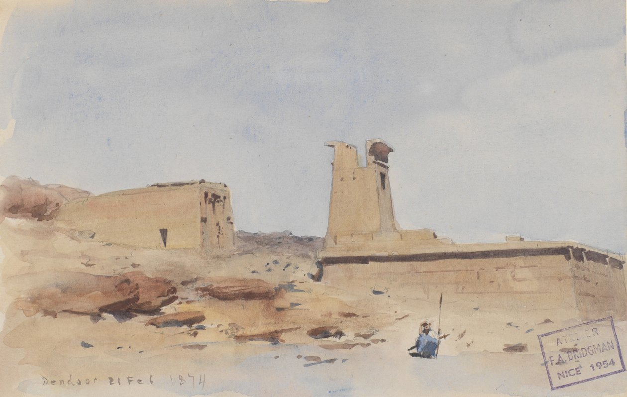 Dendur-templet, viser pylonen og terrassen, 1874. af Frederick Arthur Bridgman