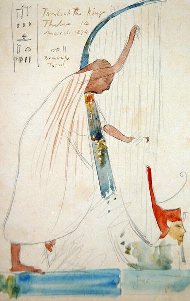 Vægmaleri af en harpespiller i Ramses III