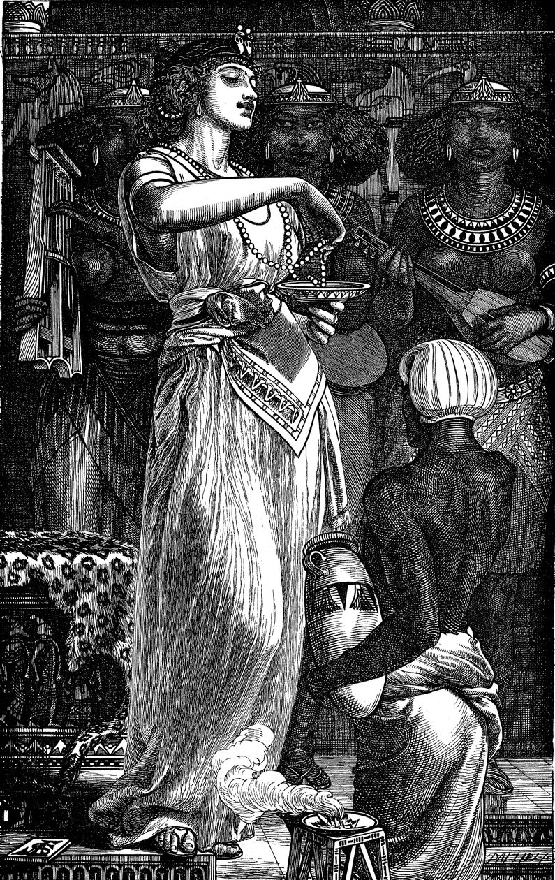 Cleopatra VII 69-30 f.Kr., dronning af Egypten, opløser perler i vin, 1866 af Frederick Augustus Sandys