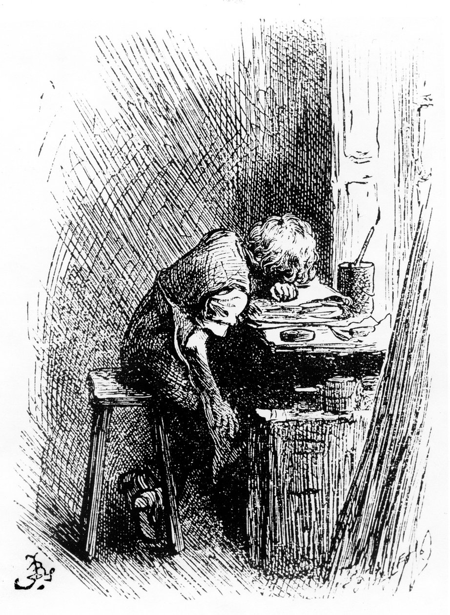 Charles Dickens på Blacking Factory, en illustration fra 