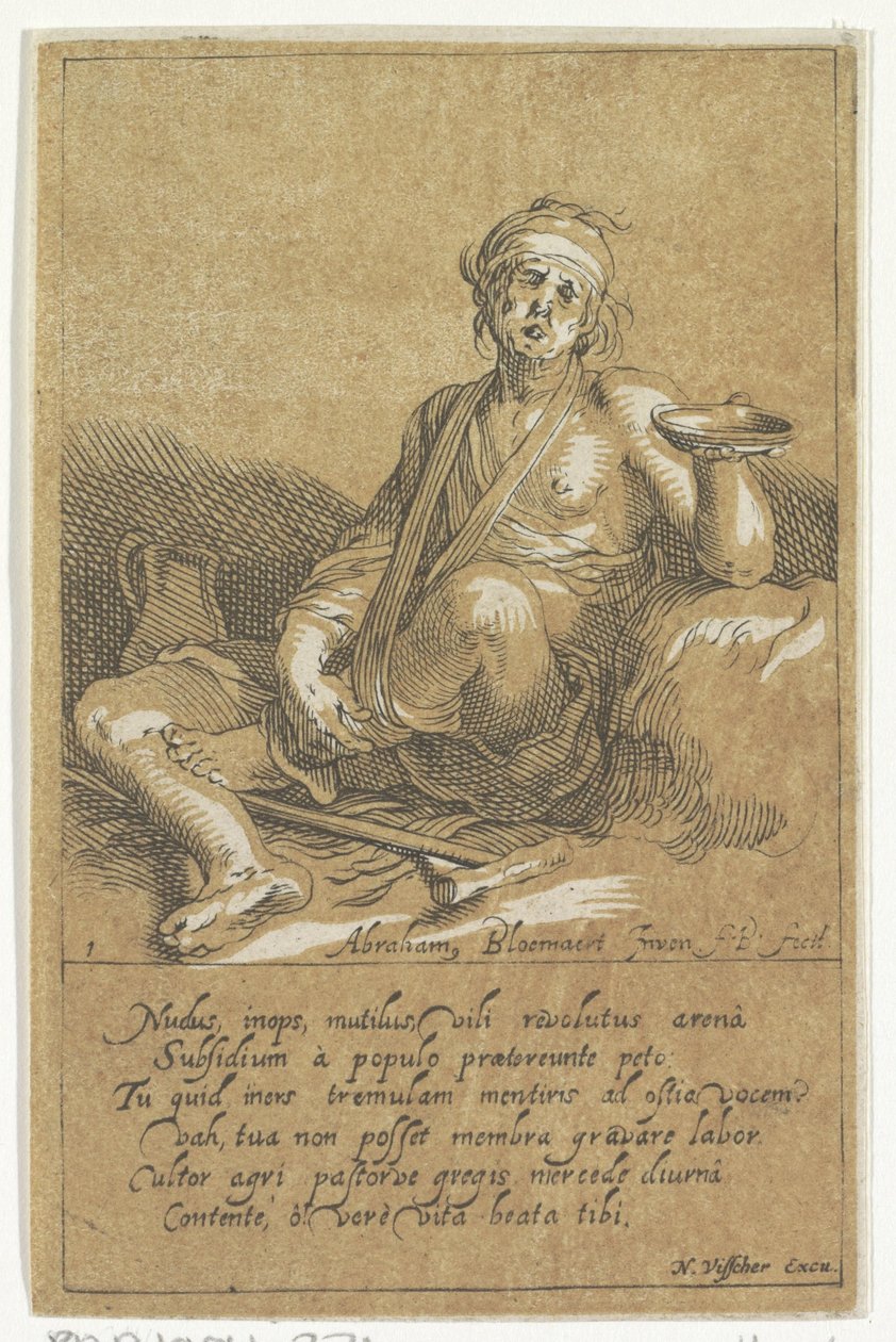 Forkrøblet tigger med en skål Små figurer (serietitel) af Frederick Bloemaert