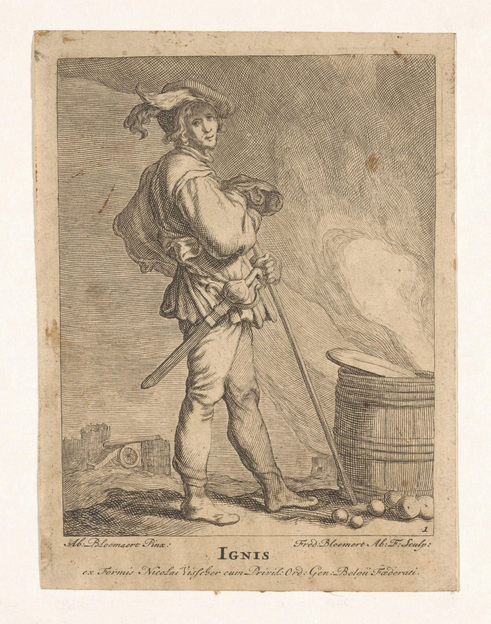 Fyrværkeri Ignis (titel på objekt) De fire elementer (serietitel) af Frederick Bloemaert