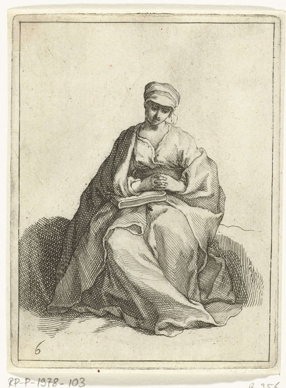 Siddende, bedende kvinde 15 små figurer (serietitel) af Frederick Bloemaert