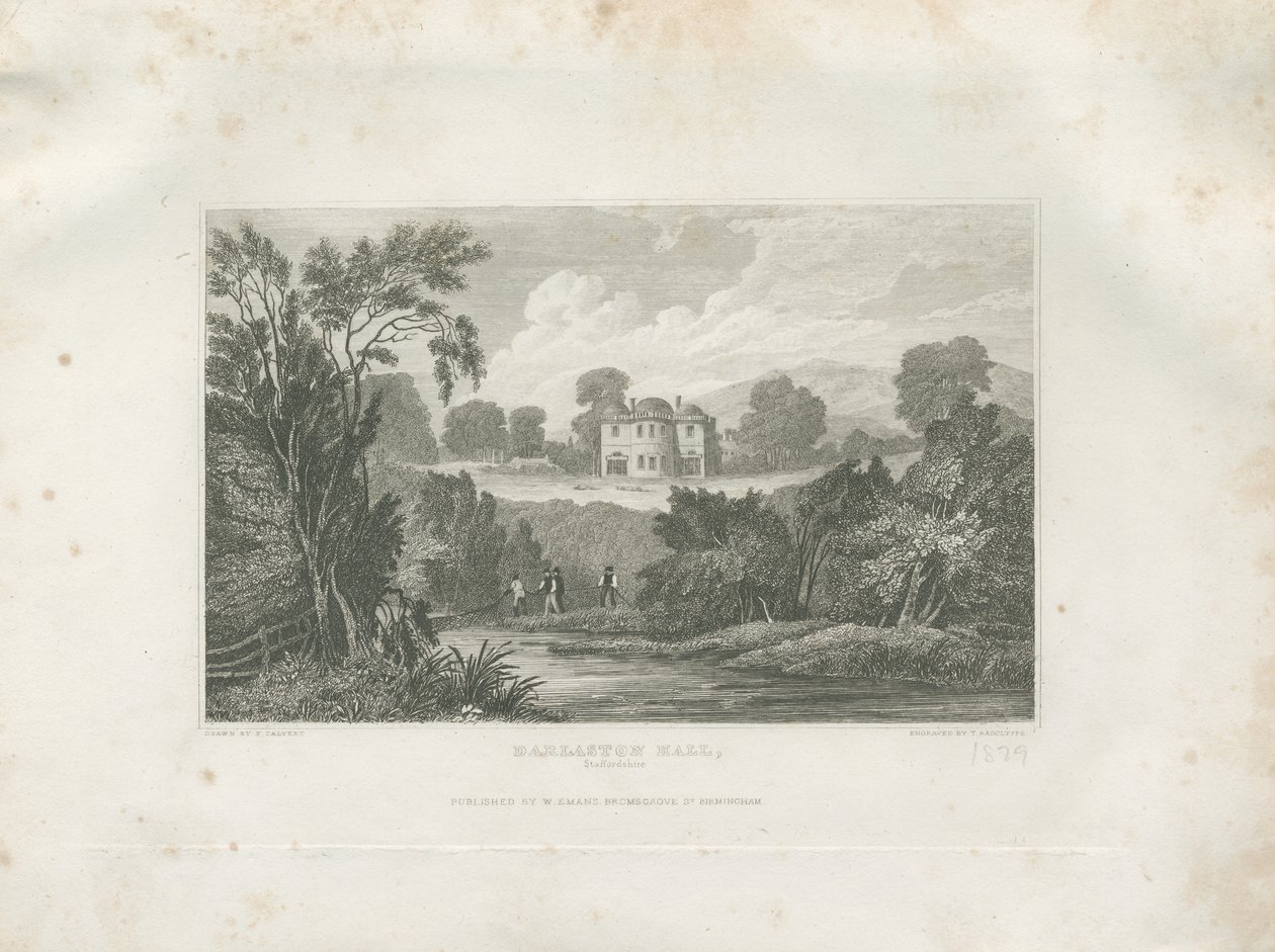 Barlaston Hall: gravering og [1800-tallet] af Frederick Calvert