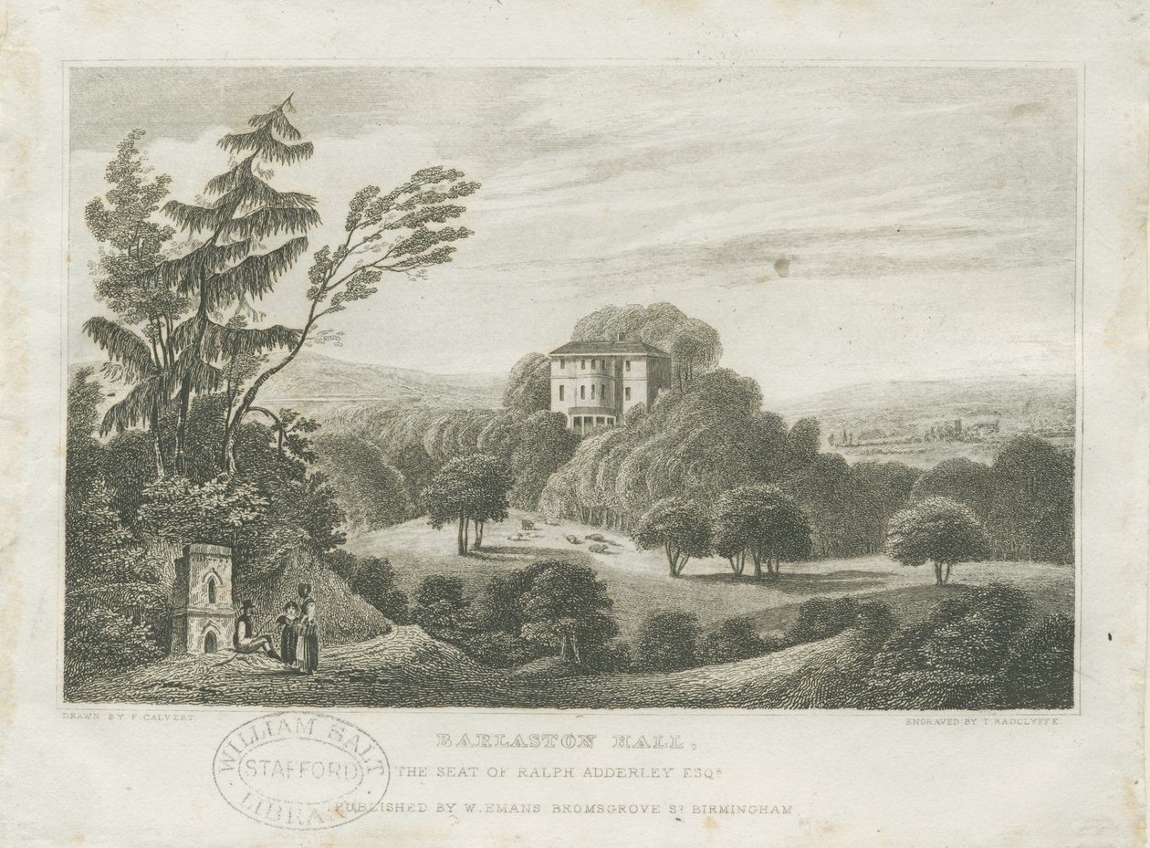 Barlaston Hall: gravering, nd [midt i det 19. århundrede] (tryk) af Frederick Calvert