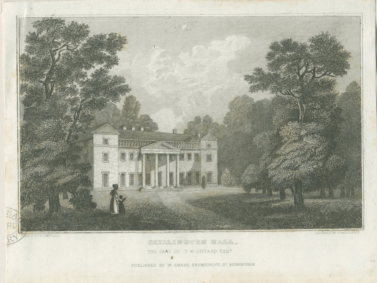 Chillington Hall: gravering, nd [1830] (tryk) af Frederick Calvert