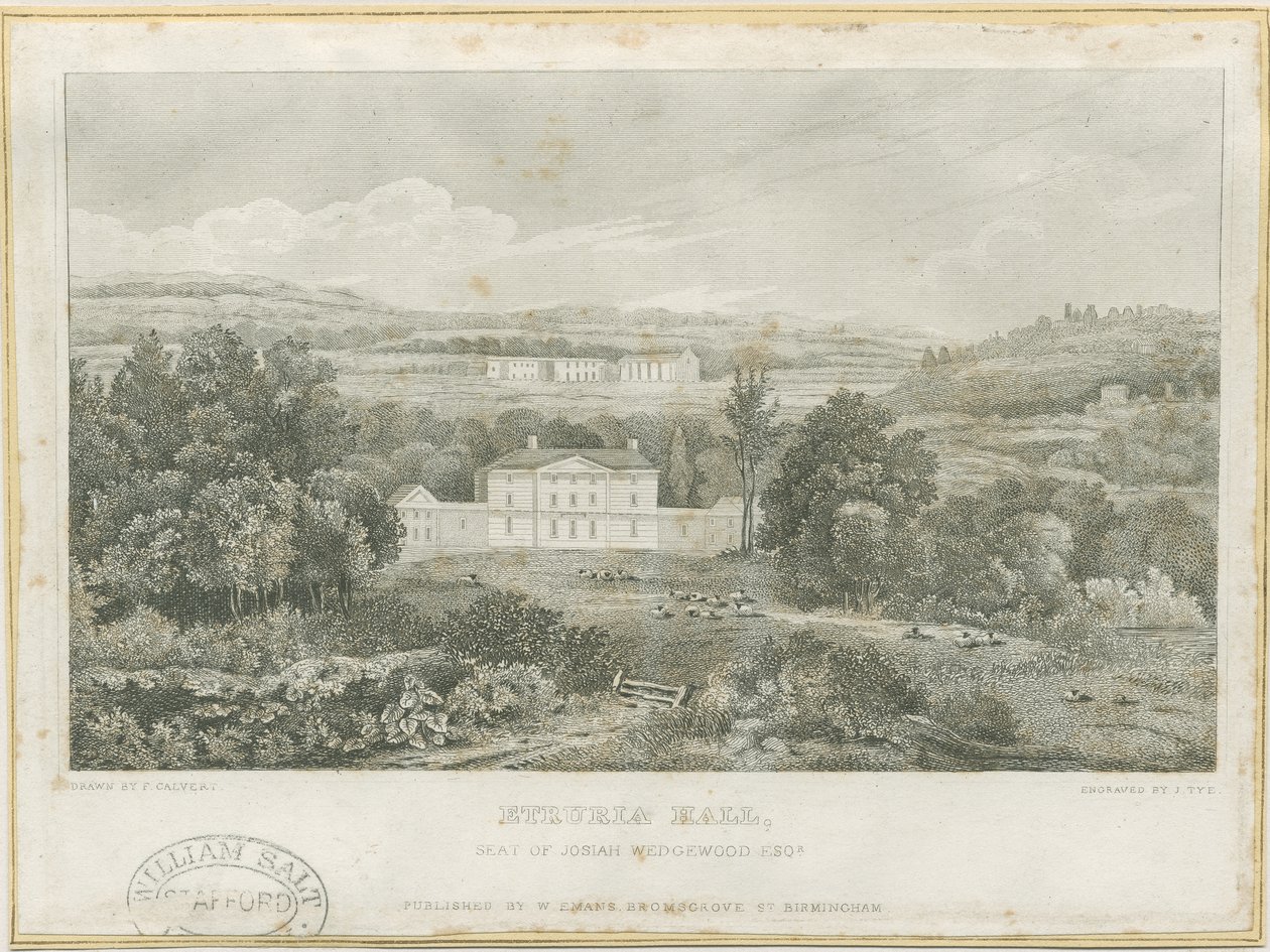 Etruria Hall: gravering, nd [c 1830] (tryk) af Frederick Calvert