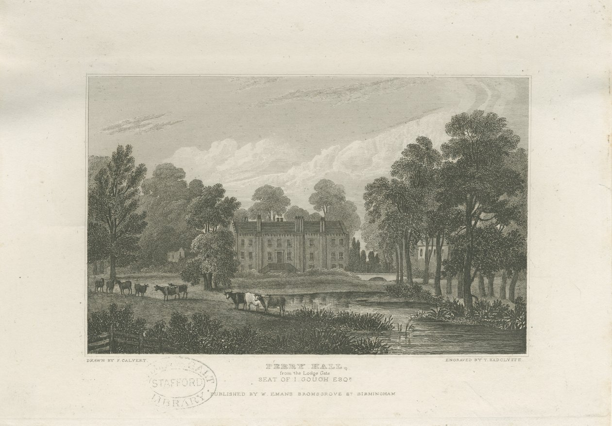 Great Barr - "Perry Hall": stålgravering, og [midten af det 19. århundrede] af Frederick Calvert