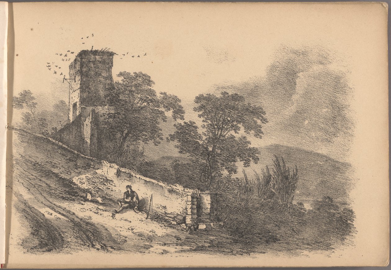 En af en serie af 60 skitser af hytter. London, 1825. af Frederick Calvert