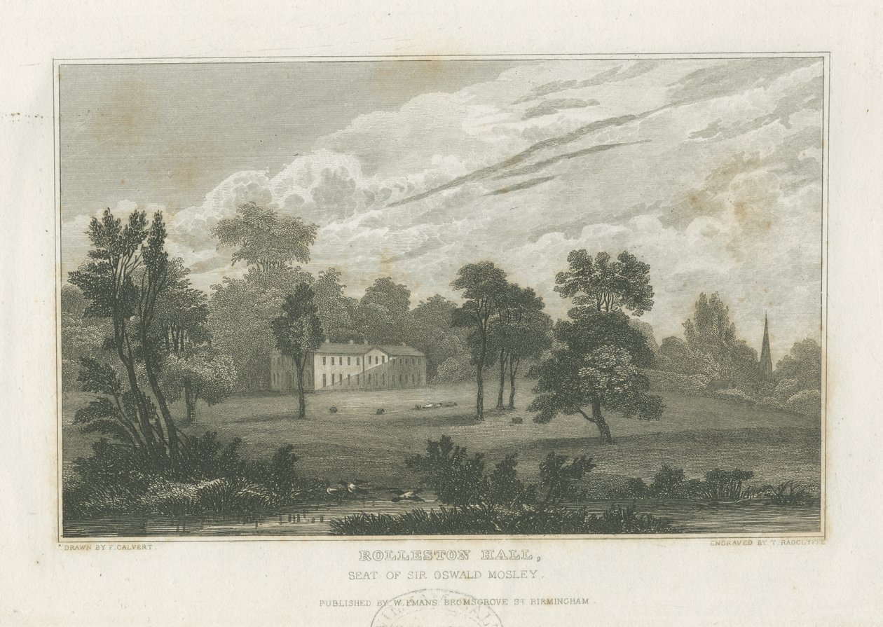 Rolleston Hall: gravering og [midten af det 19. århundrede] (tryk) af Frederick Calvert
