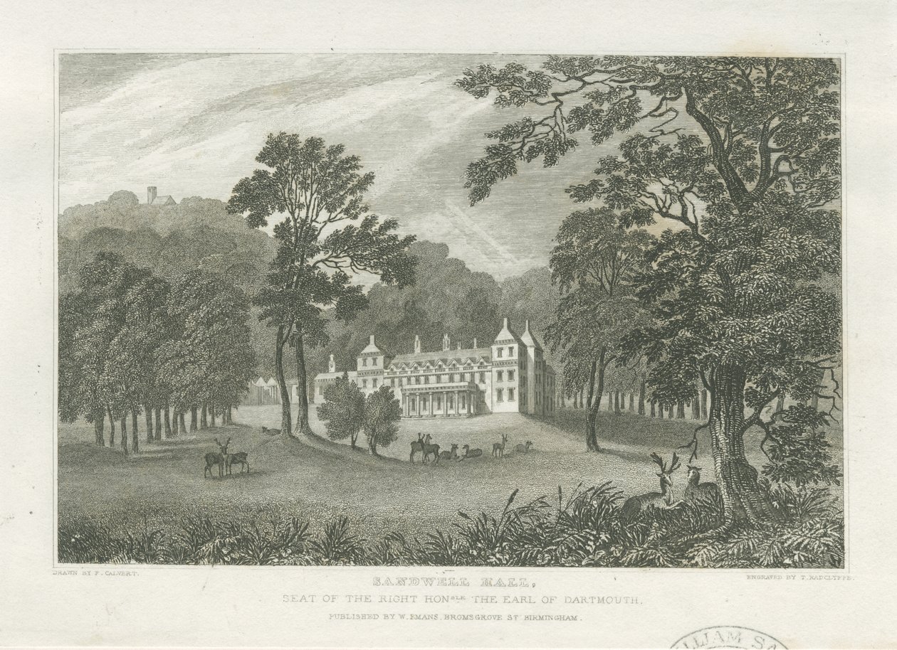 Sandwell Park - Hall: gravering og [midten af det 19. århundrede] (tryk) af Frederick Calvert