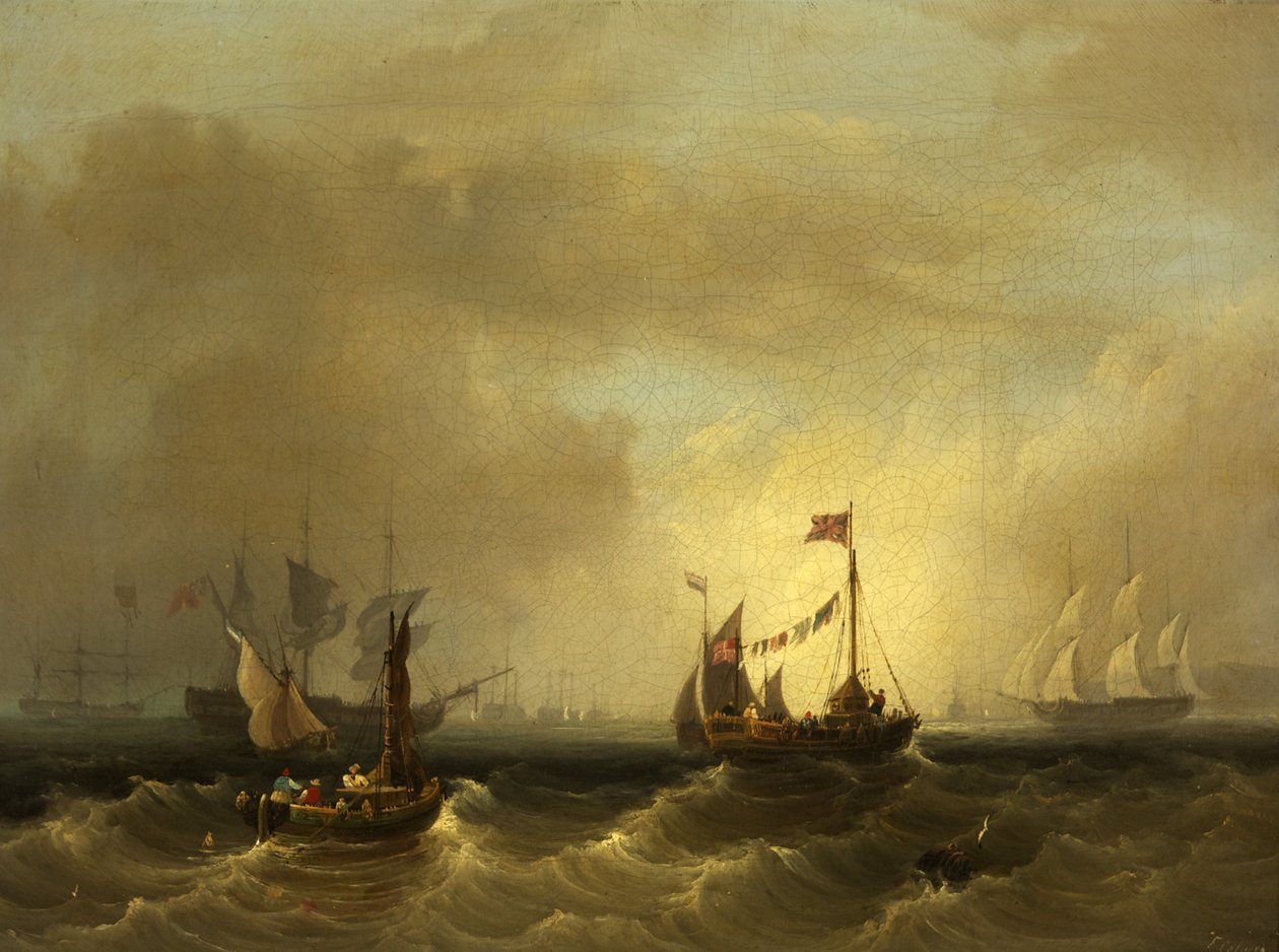 Havlandskab med både (olie på lærred) af Frederick Calvert