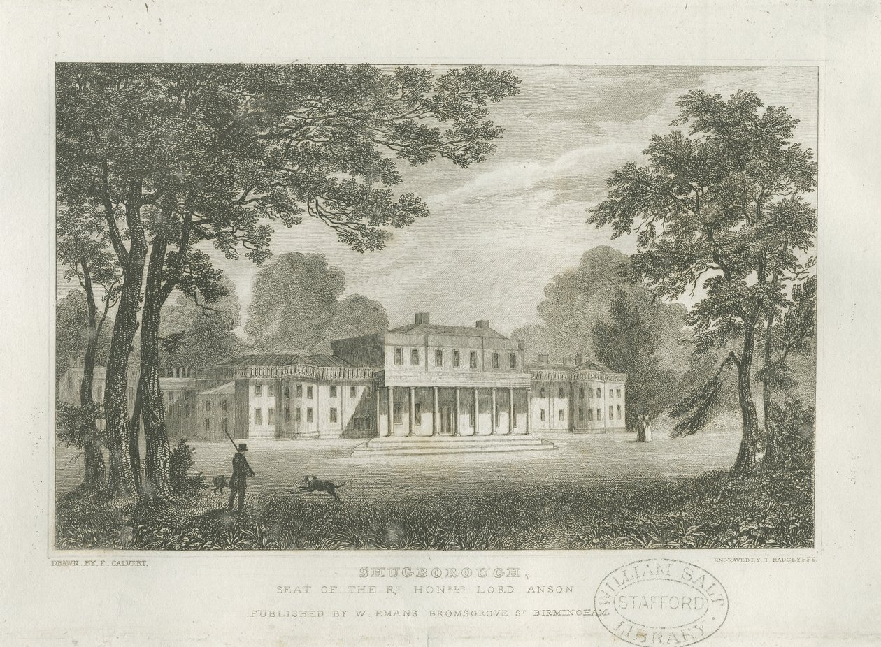 Shugborough Hall: gravering, nd [c 1830] (tryk) af Frederick Calvert