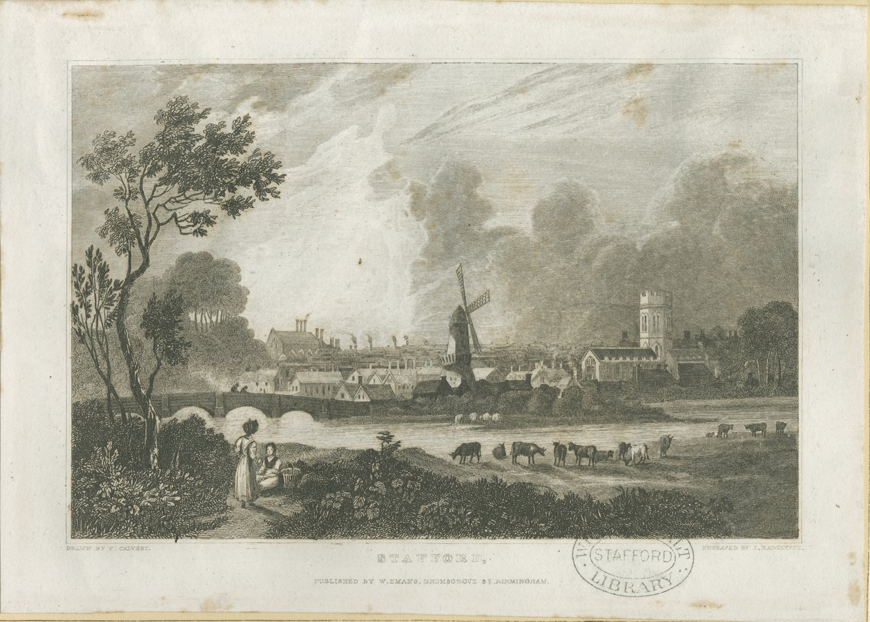 Stafford - South West View: gravering, nd [c 1830] (print) af Frederick Calvert