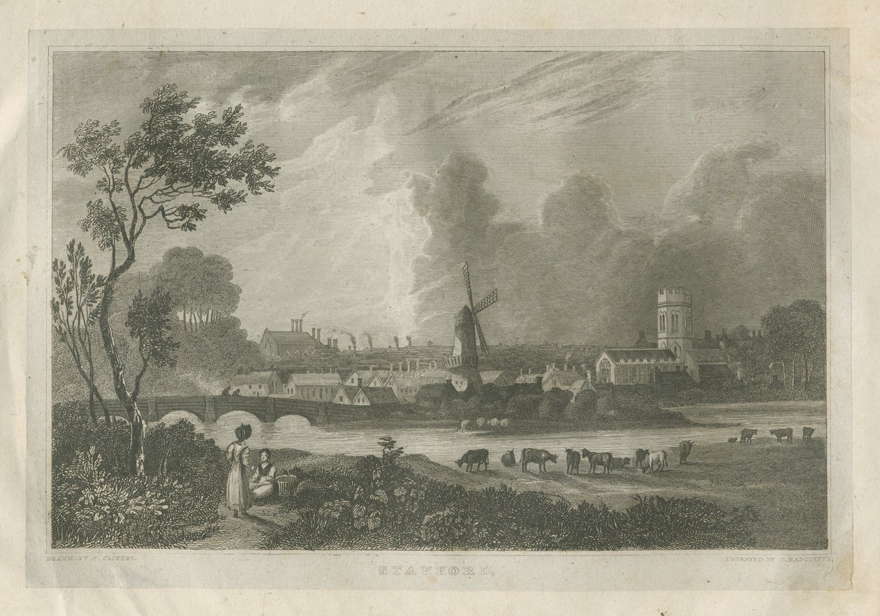 Stafford - South West View: gravering, nd [c 1830] af Frederick Calvert