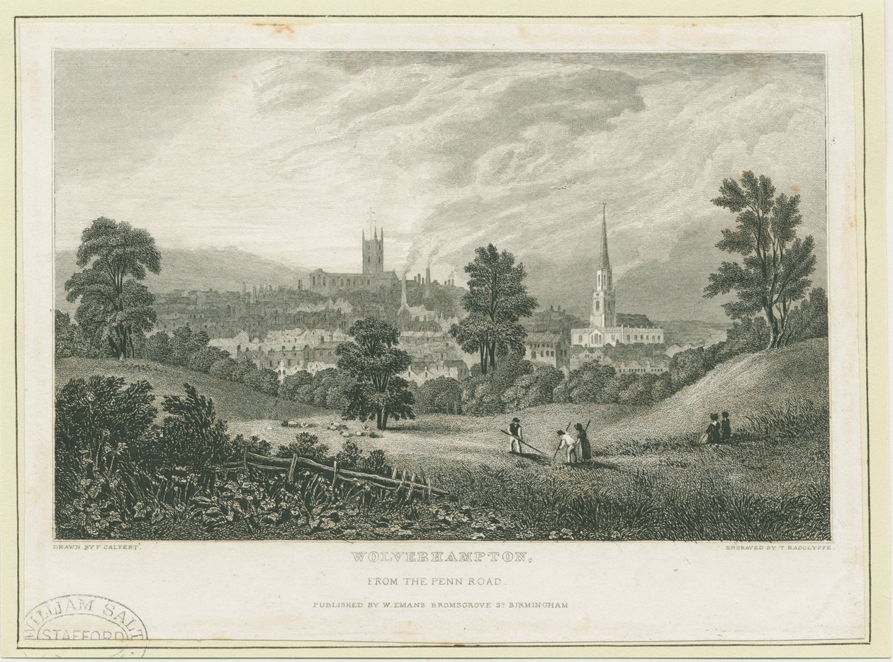 Wolverhampton - Fjernsyn fra Penn Road: stålgravering, nd [c 1830] (print) af Frederick Calvert